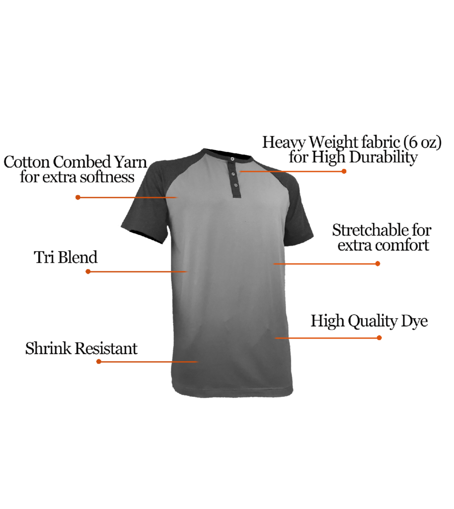Styllion Big and Tall - Men's Raglan Henley Baseball Shirts - Short Sleeve  - Stretch - RHSS - Styllion Apparel